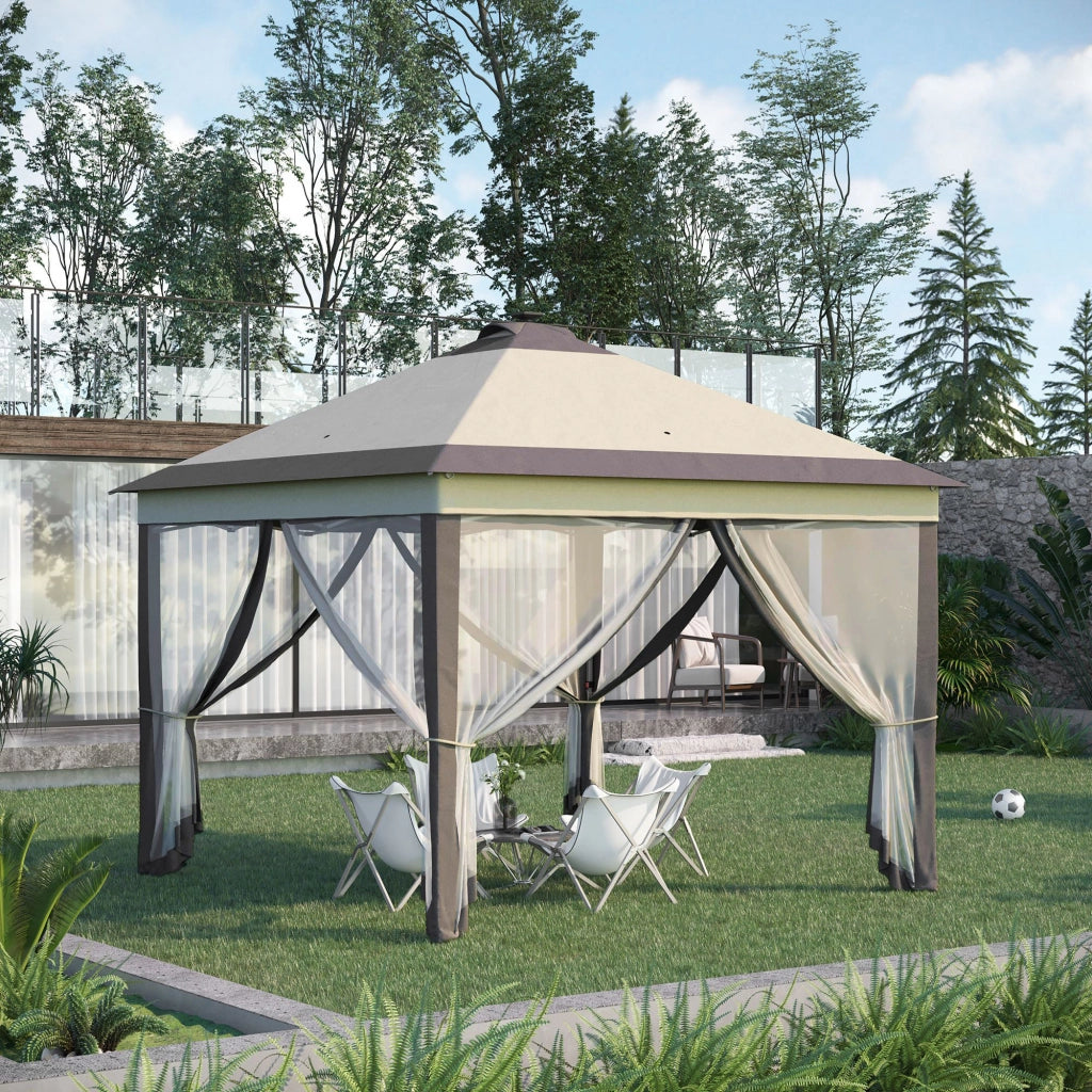 Tenda da Giardino Pieghevole con Luci LED e Zanzariere ¨C zephmum ¨C 3,3x3,3 m Beige