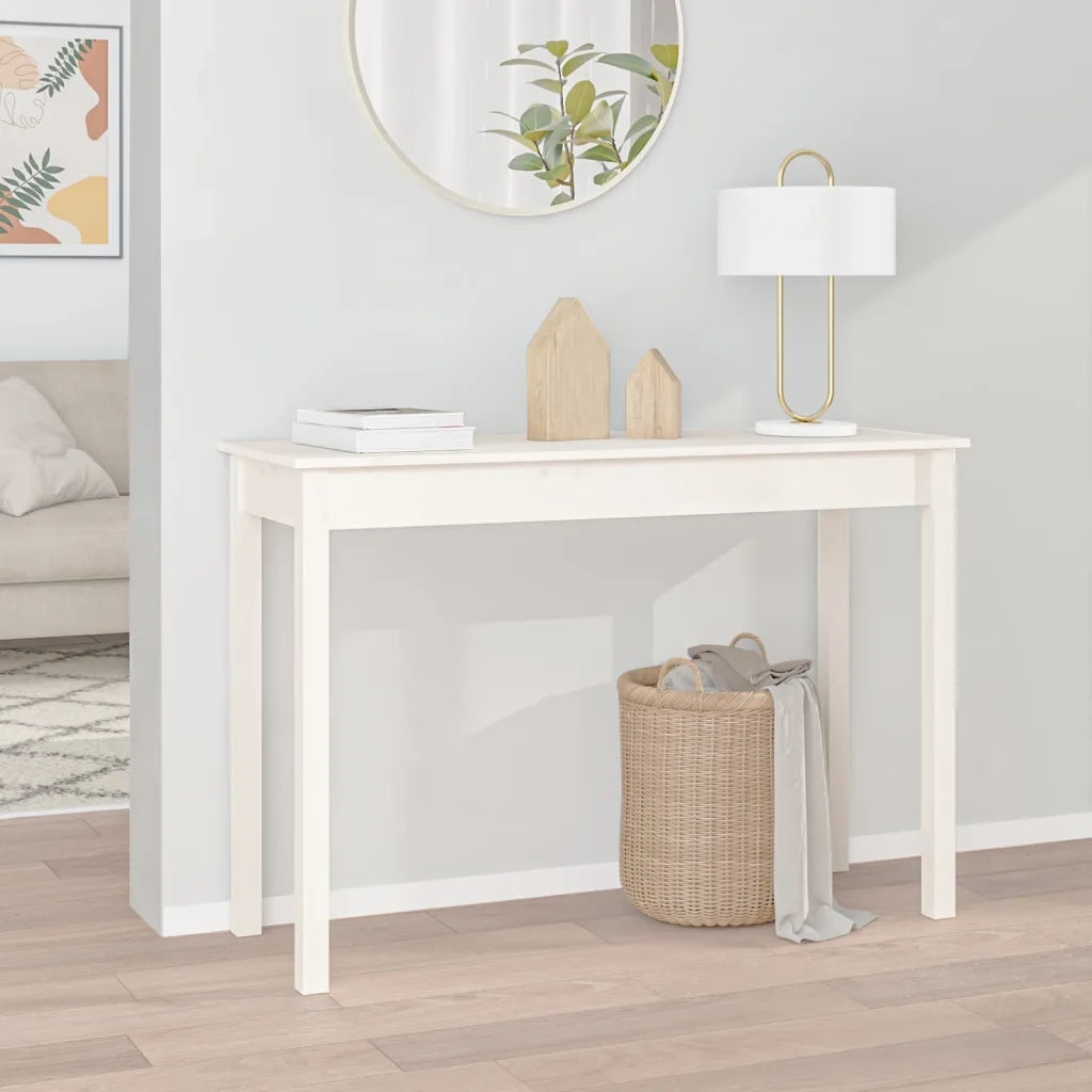 Tavolo Consolle Bianco 110x40x75 cm in Legno Massello di Pino 814240