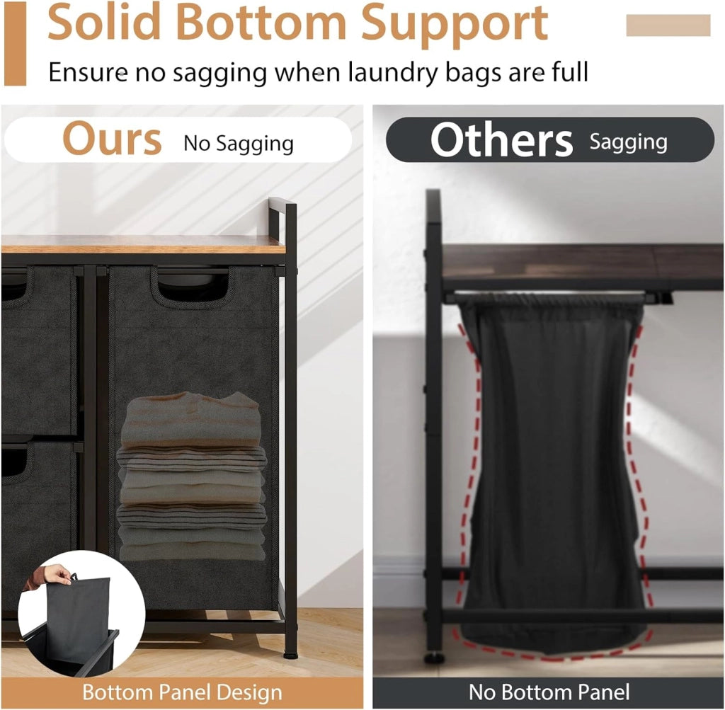 Cesto porta biancheria freestanding, Cestino porta biancheria con 3 sacchi rimovibili, Ampio piano, Mobile salvaspazio per biancheria sporca con 3 ceste per lavanderia, camera, bagno