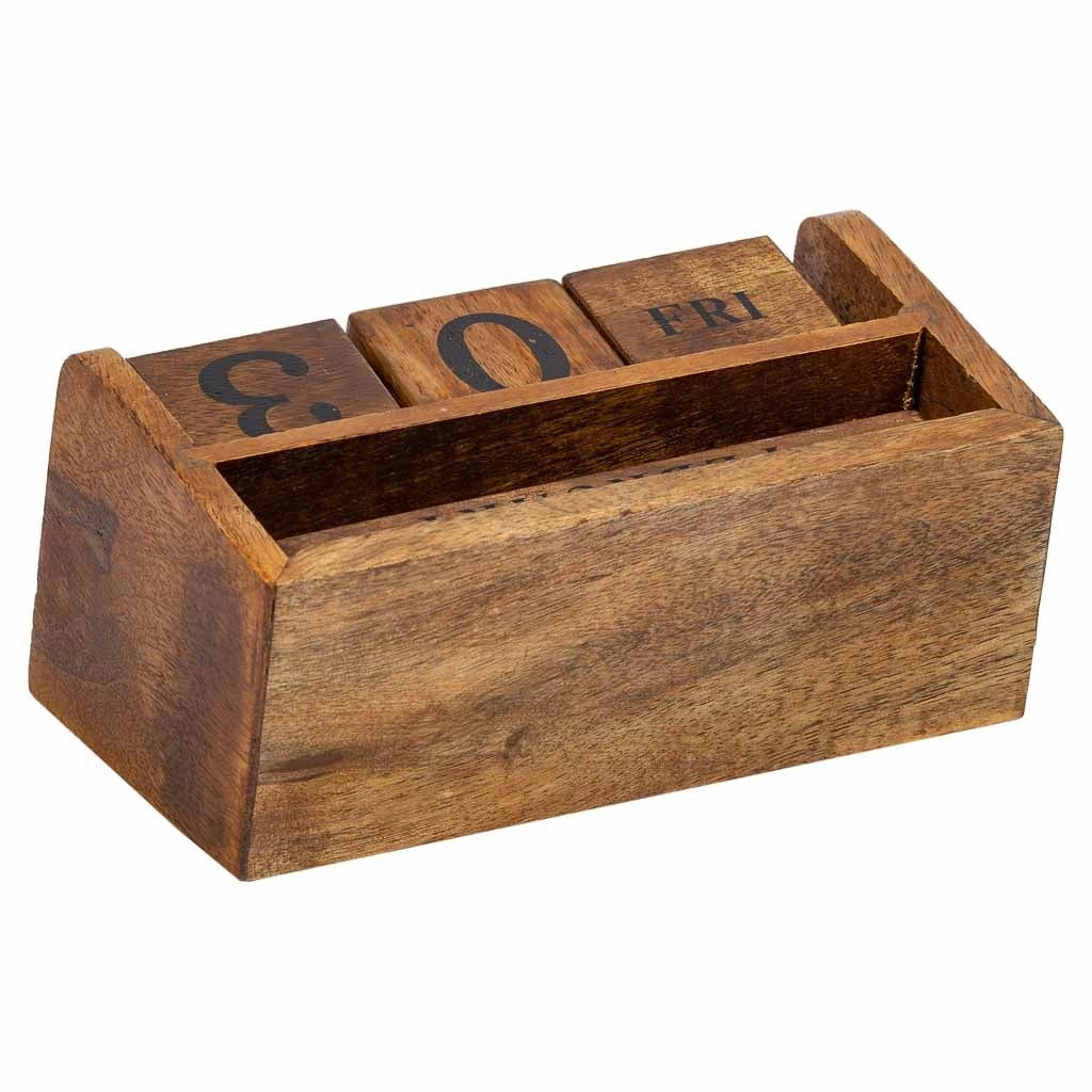 Calendario di quattro cubi in legno marrone 14,5x4,5x5h