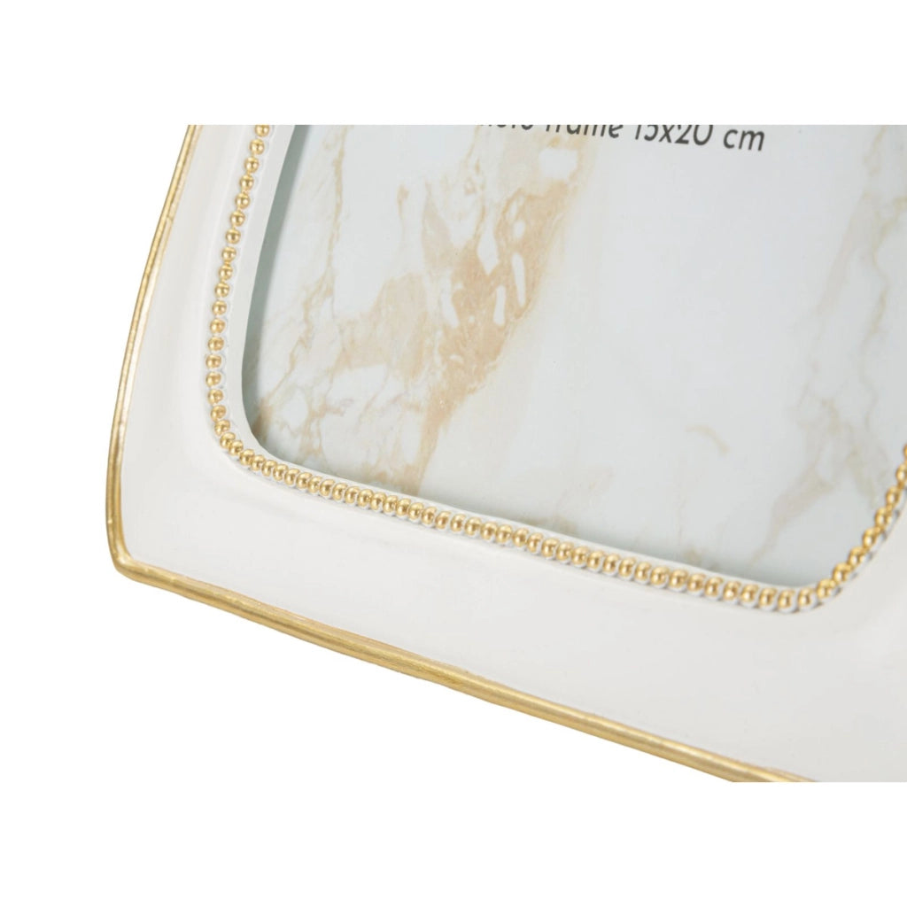 Cornice portafoto Romantica con fiocco in poliresina bianco e oro