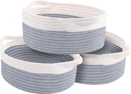 Set di contenitori 3 pezzi - corda di cotone - contenitori decorativi - contenitore di organizzazione stivabile - grigio/bianco