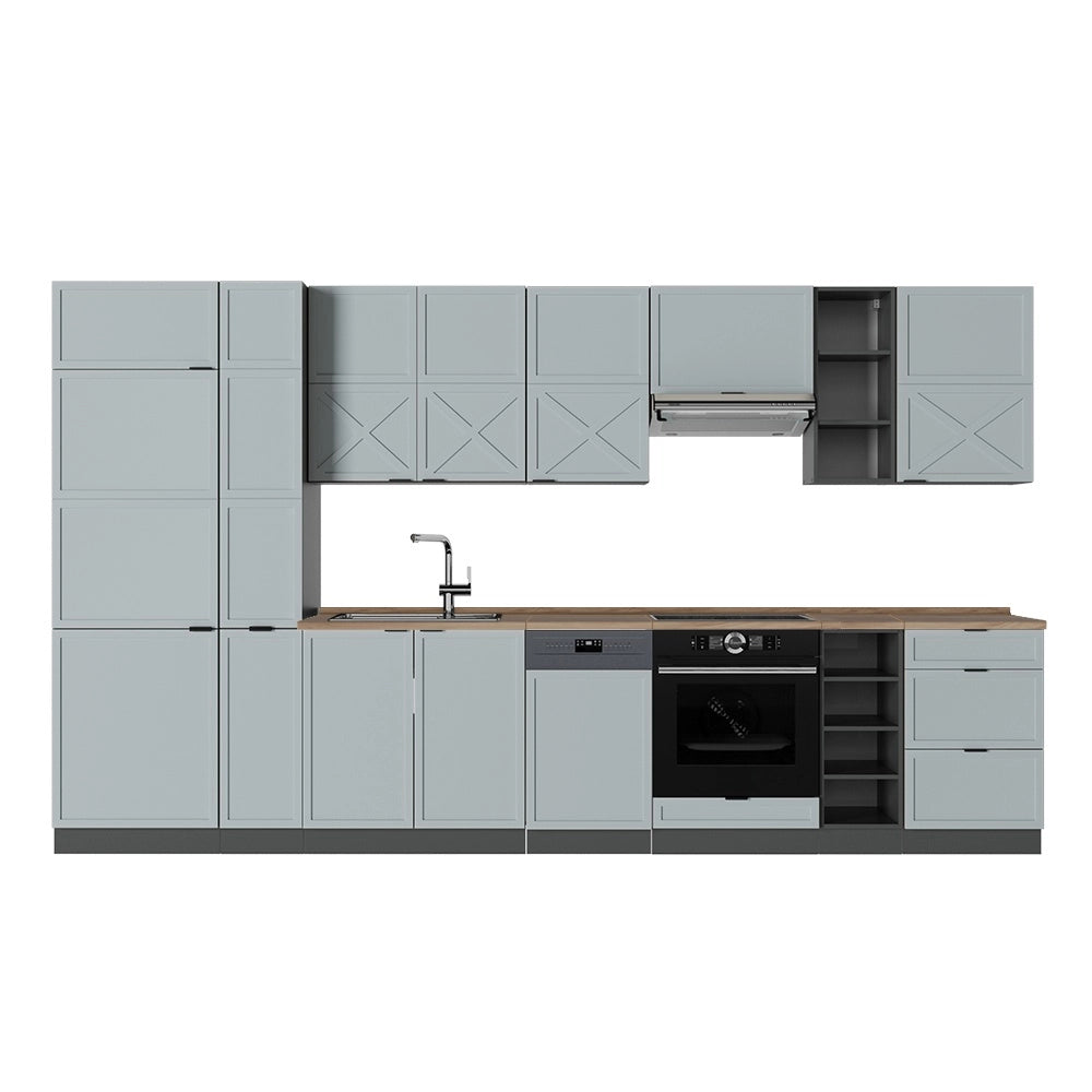 Cucina componibile Fame-Line Blu-grigio chiaro/Antracite 355 cm, PL Rovere Vicco
