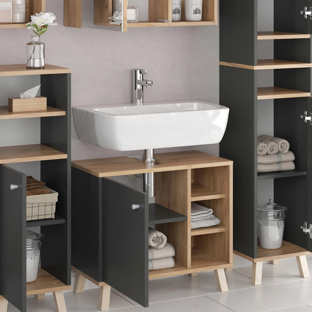 Vicco Set mobili bagno Antracite 5 parti, con armadio alto