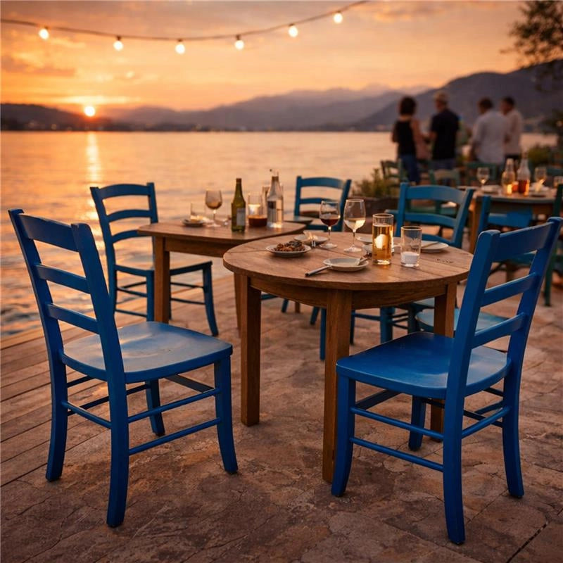 SET 4 SEDIE PAESANA IN LEGNO CON SEDUTA COMPATTA E SCHIENALE ALTO H 87 X L 45 X P 40 CM COLORE AZZURRO
