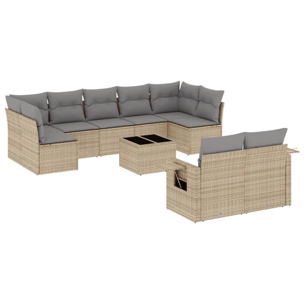 Set Divano da Giardino 10 pz con Cuscini Beige in Polyrattan
