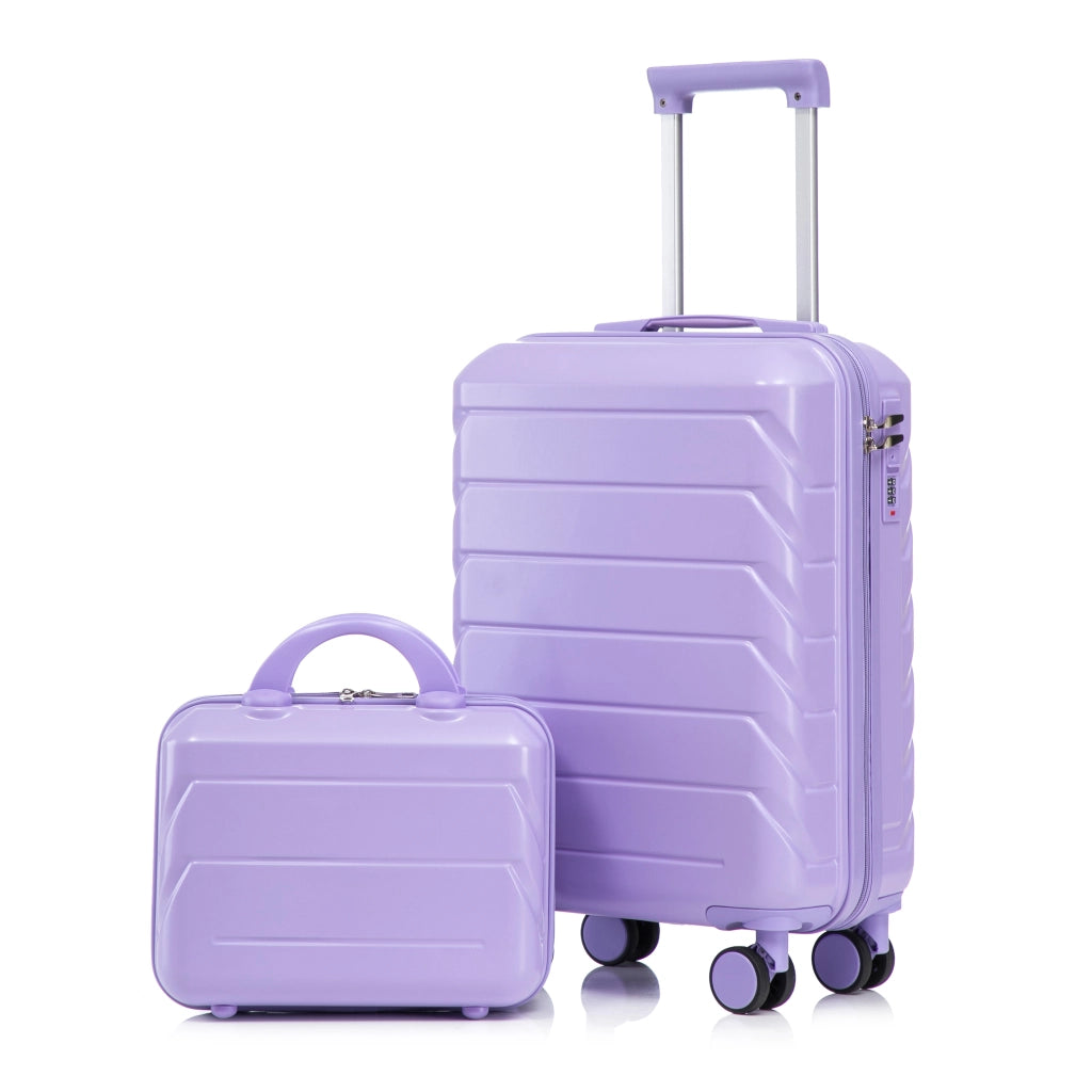 Set di due valigie girevoli in ABS da 14"/19" con lucchetto a combinazione e pochette cosmetica da 14" (blu + viola)