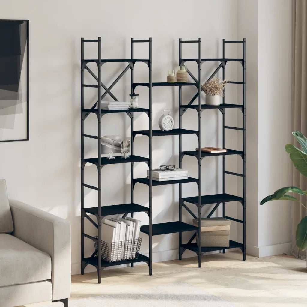 Libreria-Scaffale per Libri-Mobile di Stoccaggio Nera 127,5x28,5x172,5 cm in Legno Multistrato
