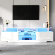 Mobile porta TV con 2 armadietti, LED controllato da app, ripiani in vetro temperato, MDF bianco 160 × 40 × 45 cm