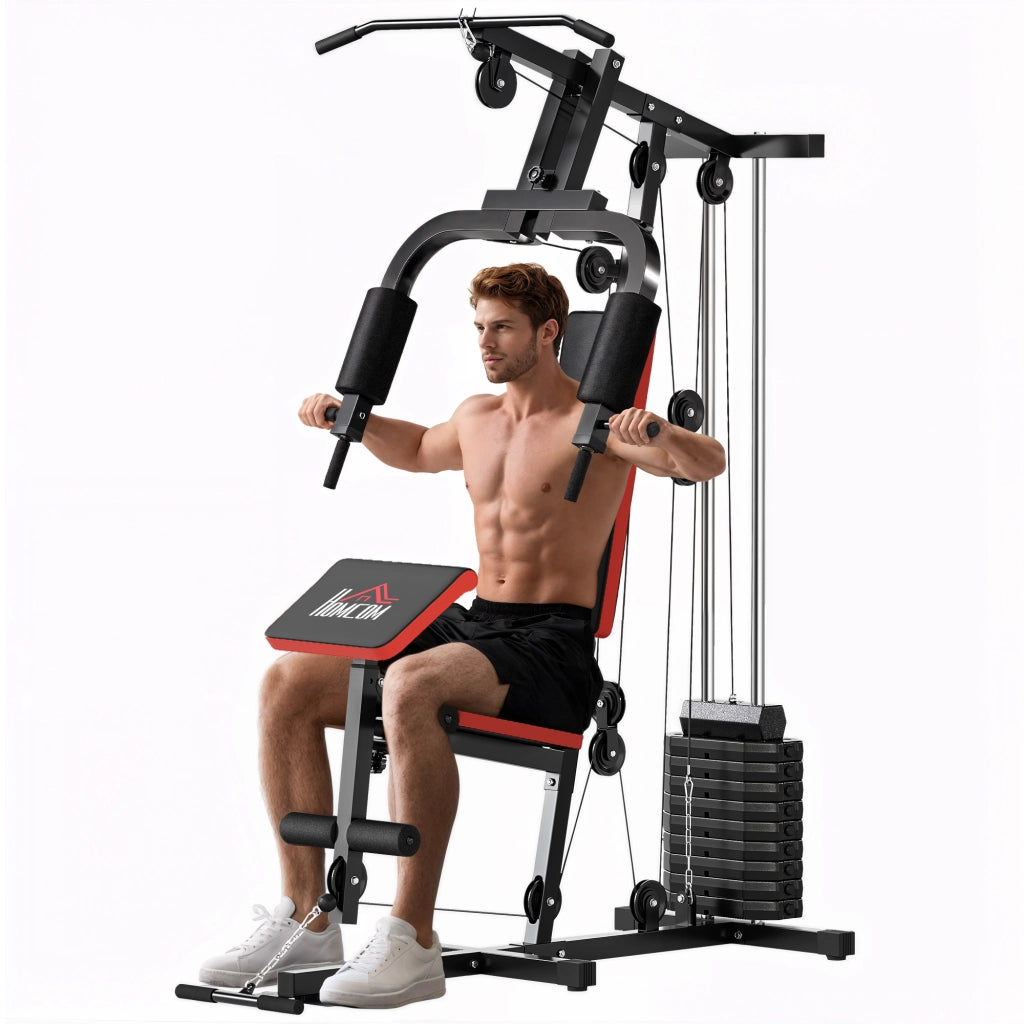 Power Tower con Pesi fino a 65 kg per Workout, in Acciaio e PU, 135x103x210 cm, Nero e Rosso
