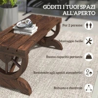 Panca a 2 Posti da Esterno in Legno di Abete con Effetto Bruciato (98x50x39.5cm) Gambe con Design a Ruota(Ø41cm)