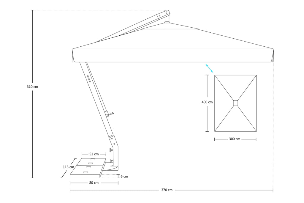 Ombrellone da giardino a braccio decentrato 3x4 mod. Bahamas OD13BAPL