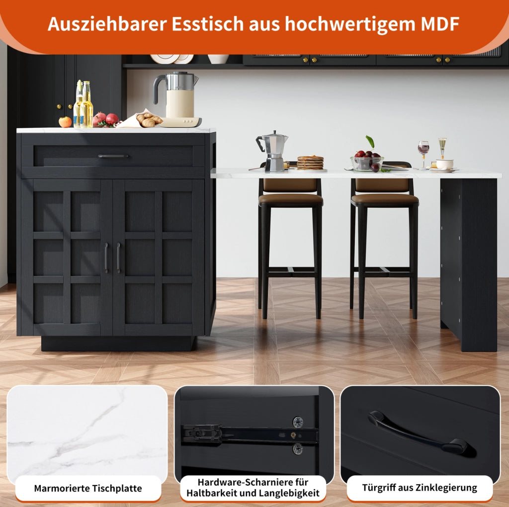 Tavolo bar estensibile con contenitore in MDF nero 133-202 cm