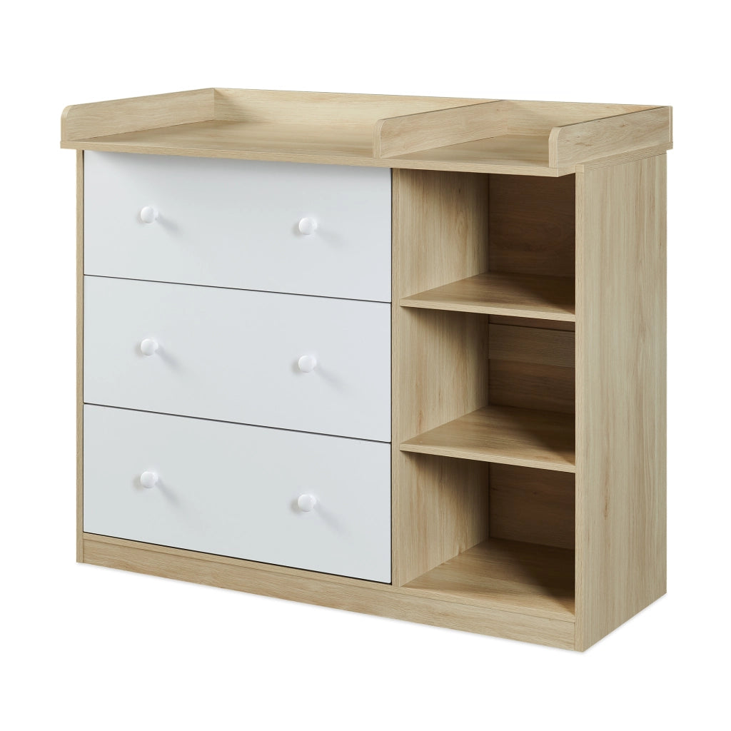 Cassettiera Beldinupp con Piano Fasciatoio Rimovibile 93 x 110 x 55 cm - Effetto Rovere / Bianco [en.casa]
