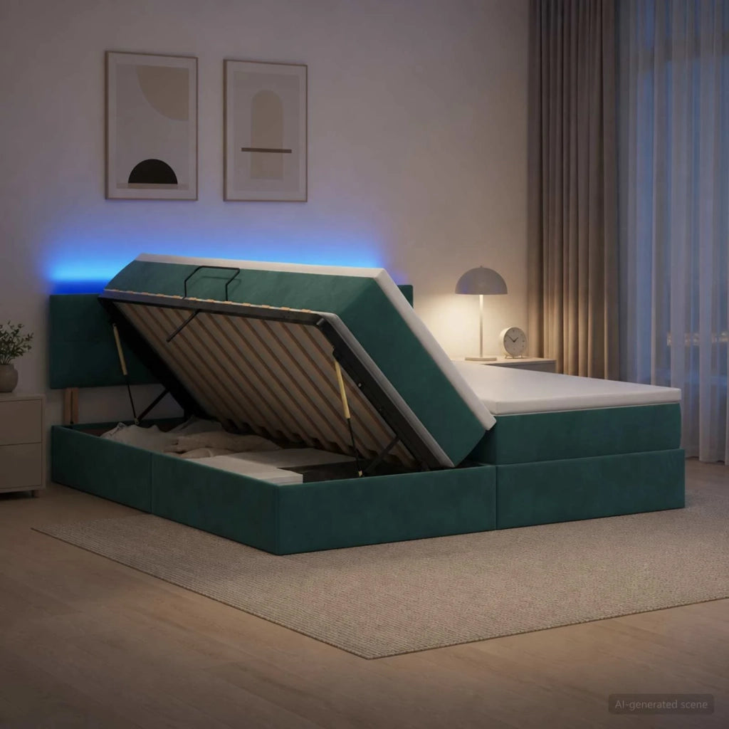 Letto con contenitore LED e materasso Verde Scuro 200 x 200 cm 3459393