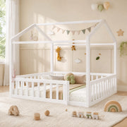 Letto a casetta per bambini convertibile 90x190 cm in pino e MDF; bianco