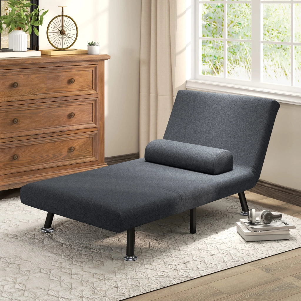 Poltrona Letto con Schienale Regolabile e Cuscino ¨C zephmum ¨C Tessuto Grigio Scuro