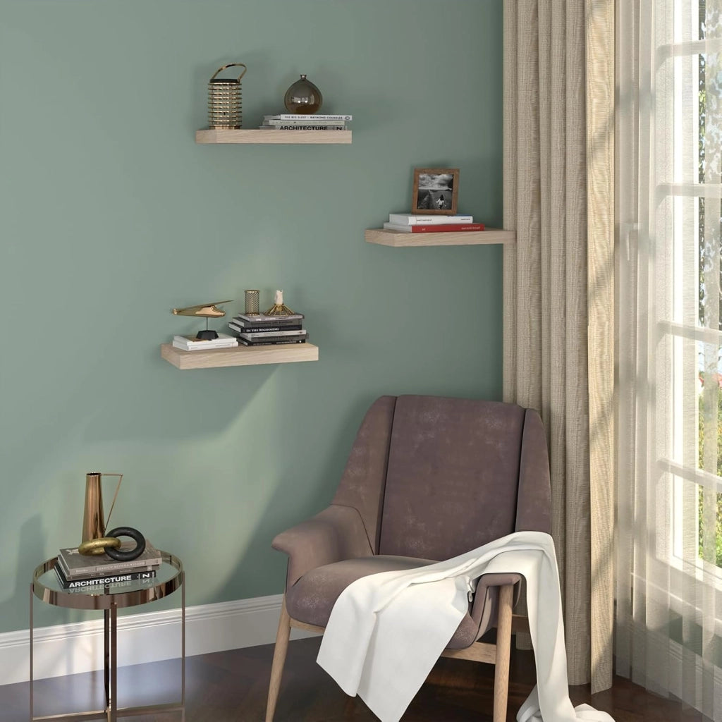 Set di 4 Mensole da Muro, Noce Chiaro, 60cm, in Legno MDF, Librerie Scaffale da Parete Portaoggetti, Stile rétro, Mensole Sospese Decorative per Salotto Cucina Corridoio