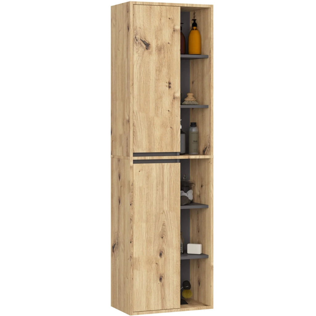 Set di mobili da bagno sospesi VAMI in Rovere Artisan con colore interno Grigio Grafite