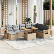 Set Divano da Giardino 9 pz con Cuscini Beige in Polyrattan 3273656