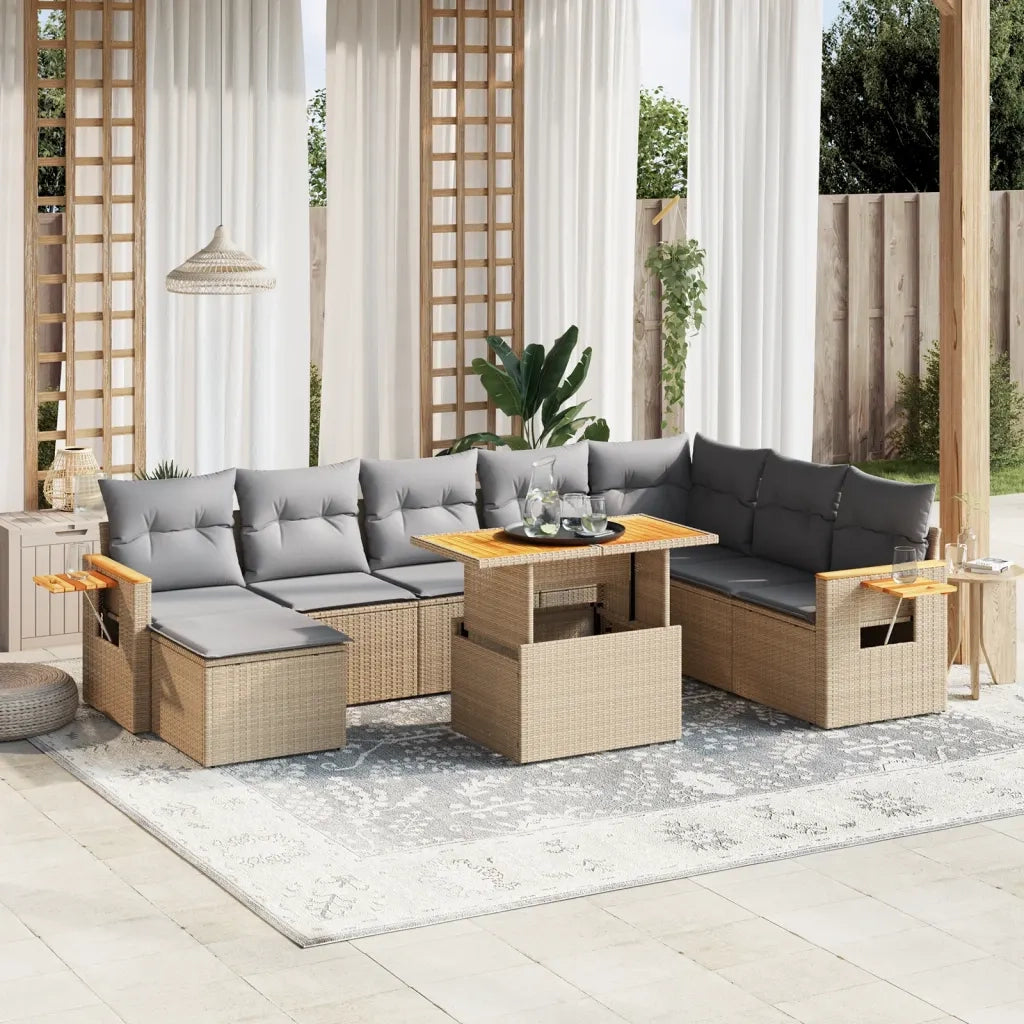 Set Divano da Giardino 9 pz con Cuscini Beige in Polyrattan 3273656