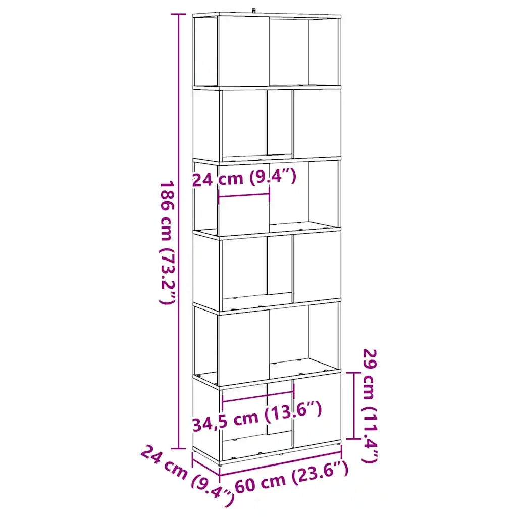 Libreria Divisorio-Scaffale per Libri-Mobile di Stoccaggio Stanza Rovere Artigianale 60x24x186 cm