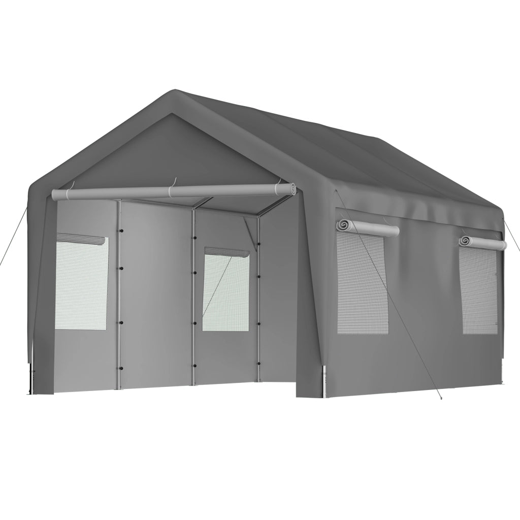Carport Tenda 3x6 m Grigio con Pareti Removibili, Finestre Avvolgibili e Telaio Metallico