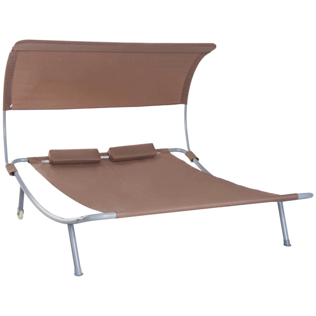 Letto da Giardino 2 Posti con Tetto Regolabile ¨C Zephmum ¨C Acero Epoxy Poliestere Marrone Scuro