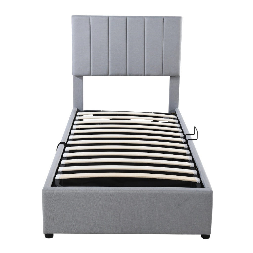 Letto Contenitore per Bambini Letto Singolo con Vano Contenitore e Testiera Regolabile 90×200 cm; senza Materasso; Grigio
