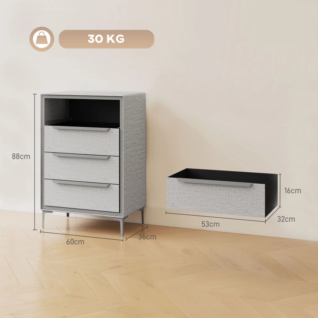 Cassettiera 4 Cassetti in Acciaio con Rivestimento in Tessuto Effetto Lino ¨C Zephmum ¨C Grigio 60x36x88