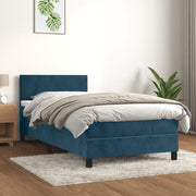 Giroletto a Molle con Materasso-Struttura Letto Blu Scuro 90x190 cm in Velluto 968726