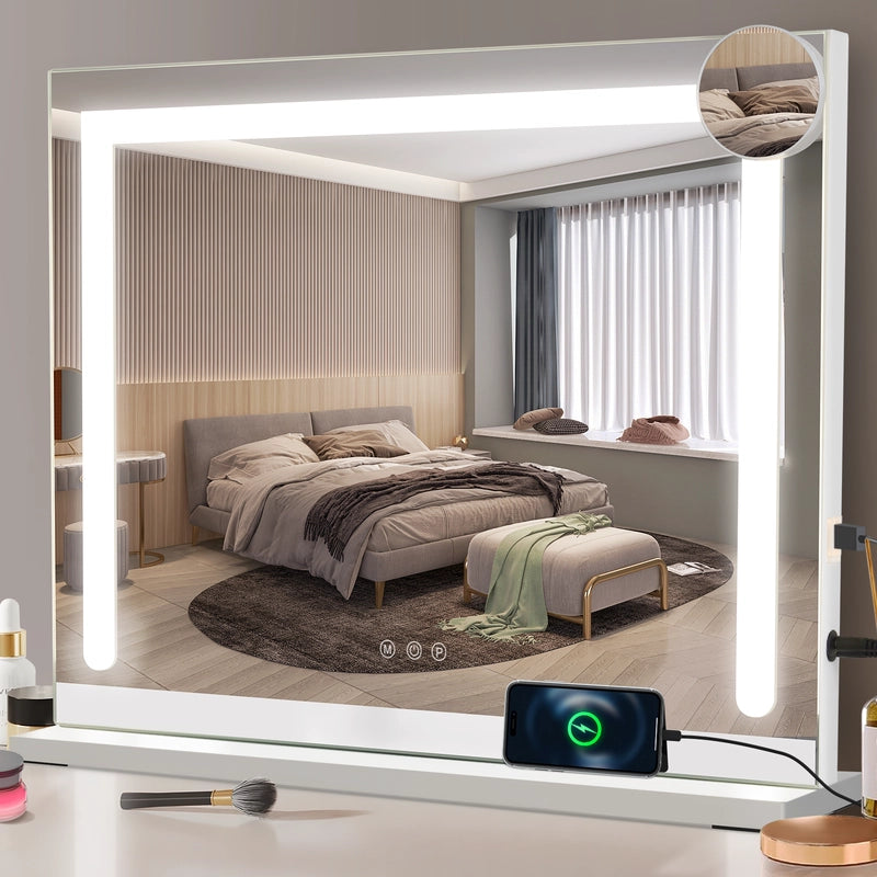 ZMH Specchio per il trucco con luce 80x60cm specchio da toeletta con luce LED touch dimmerabile specchio da trucco