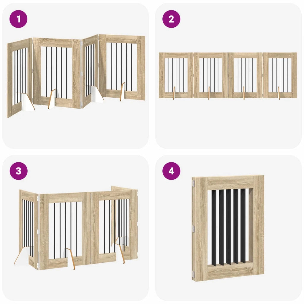 Cancello per cani pieghevole con supporti 4 pz Rovere Sonoma 892098