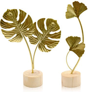 Due pezzi di Ginkgo foglia in metallo, ornamenti dorati, sculture, foglia dorata di Ginkgo come decorazione per ufficio, camera da letto e libreria