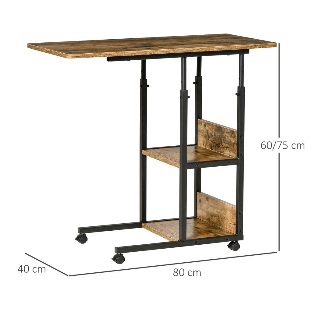 COMODINO STILE INDUSTRIALE CON ALTEZZA REGOLABILE 80X40X6CM MARRONE RUSTICO