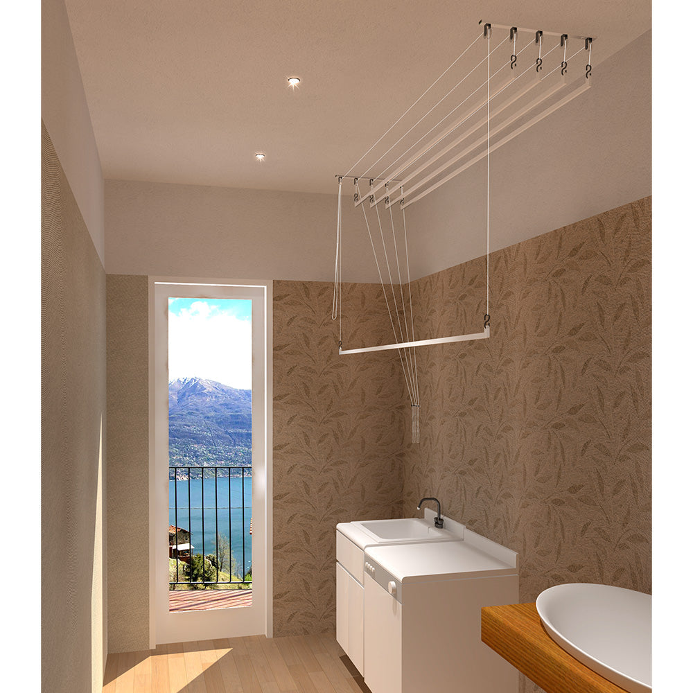 Stendibiancheria da Soffitto Salvaspazio per Interni e Esterni con 5 Aste da 150cm (altezza soffitto 270 cm) Stendinik