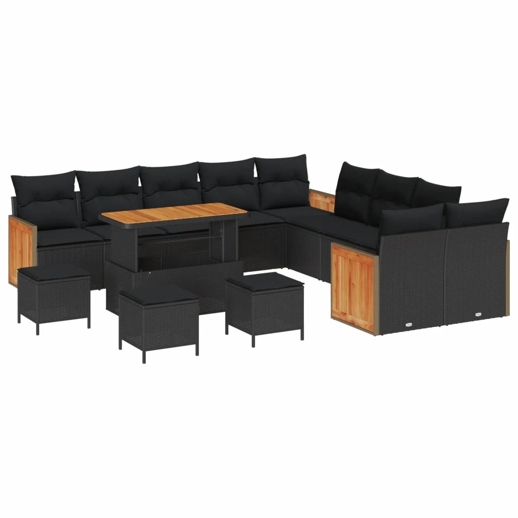 Set Divano da Giardino con cuscino 14 pcs Nero 3363369
