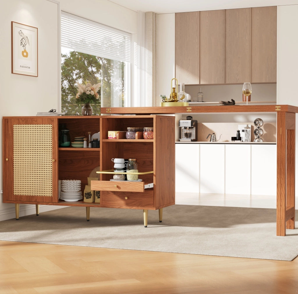 Tavolo da bar 187x40x76 cm girevole 360° ed estendibile in MDF marrone