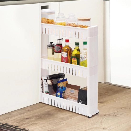 Carrello da cucina, compatto, carrello da cucina, carrello a tre livelli per bagno e cucina, carrello da cucina compatto e spaziale per l'organizzazione di accessori, 54,5 x 12,5 x 72