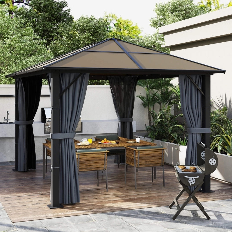 Gazebo 3 x 3 m con tetto in policarbonato rete mosche telaio in alluminio colore grigio scuro resistente e funzionale per giardino e terrazza