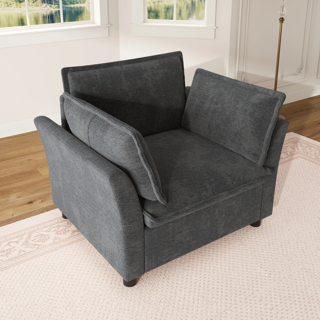 POLTRONA 90x81x87 cm in Chenille Grigia con 2 cuscini