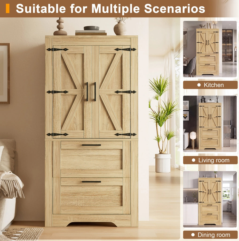 Credenza alta in stile rustico con 2 cassetti e ripiani regolabili