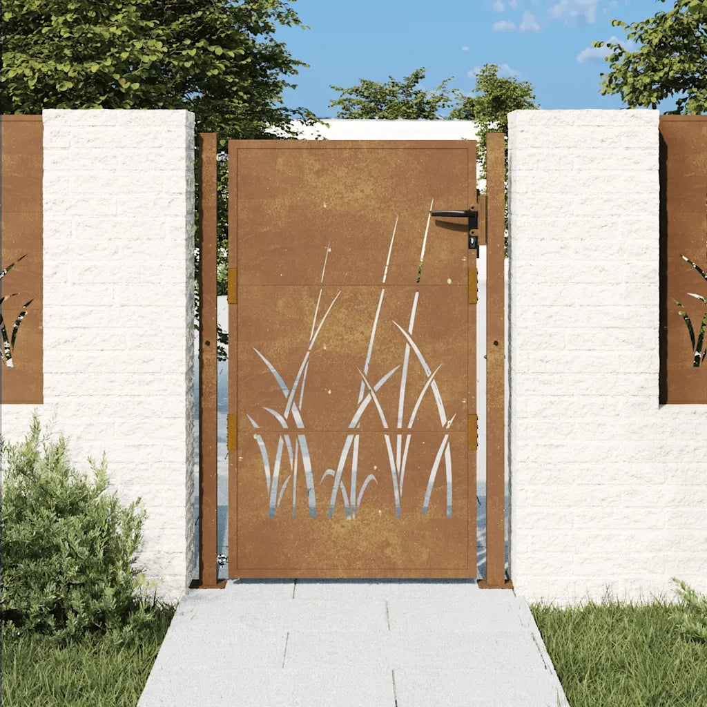 Cancello da giardino 100x125 cm in acciaio Corten con design erba 153174
