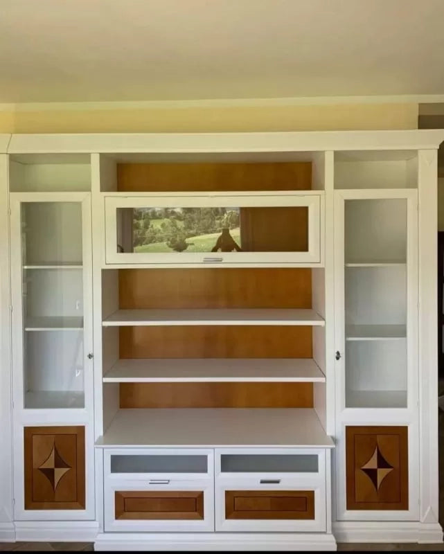 Parete attrezzata shabby legno bianca noce bassano con intarsi 267x56x236 - Mobili 2G