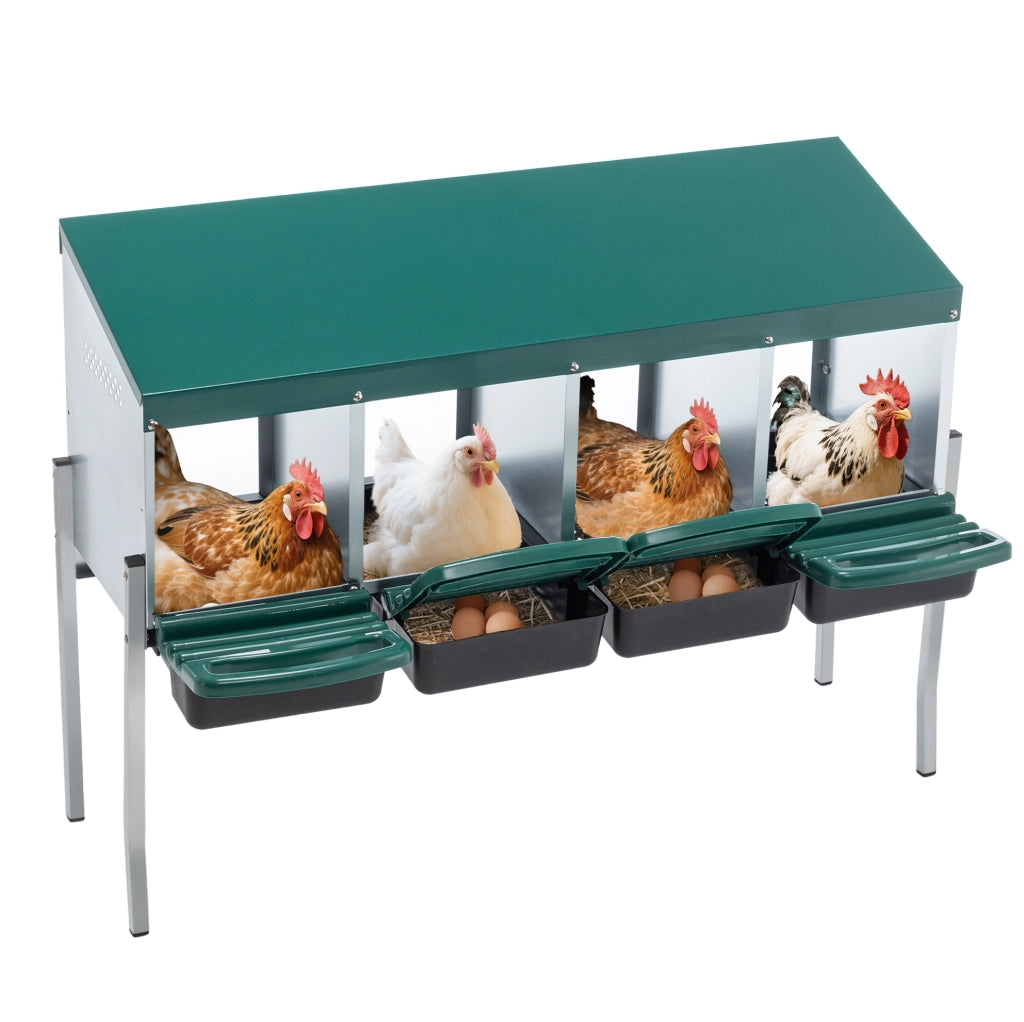 Nido per galline in metallo con 4 scomparti, verde