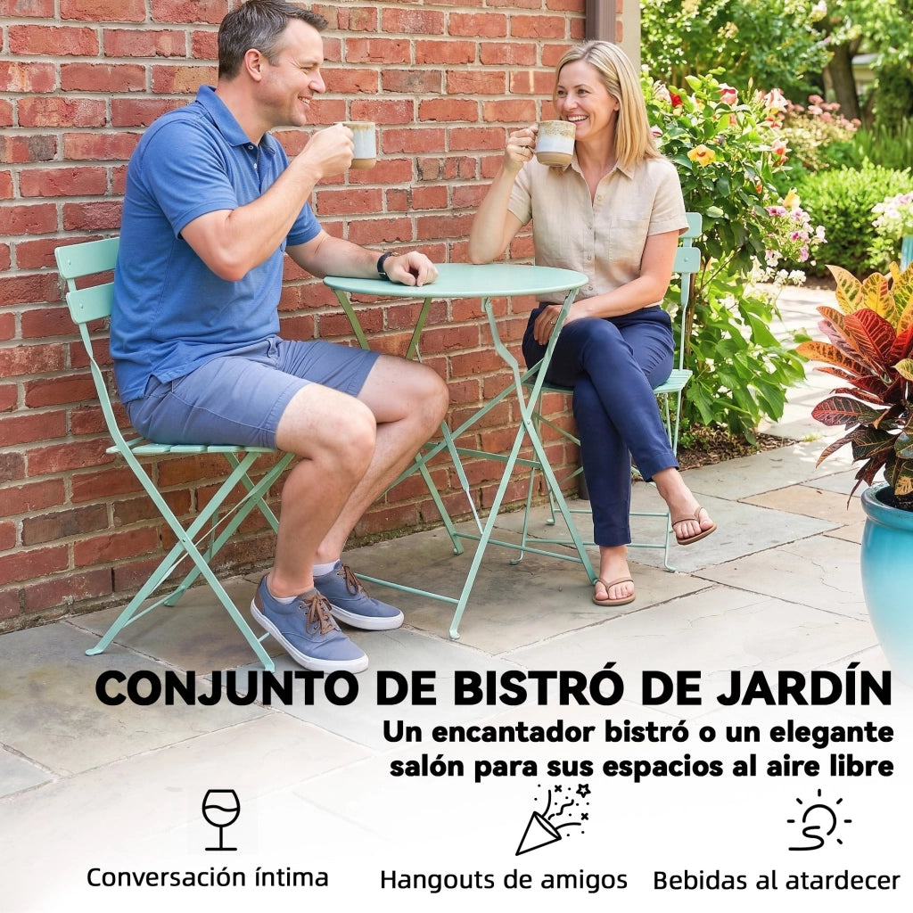 Set da giardino pieghevole ¨C zephmum ¨C 2 sedie, tavolo rotondo, metallo verde