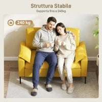 Divano 2 Posti Moderno con Cuscini e Rivestimento in Tessuto Spugna, 130x77x84 cm, Giallo