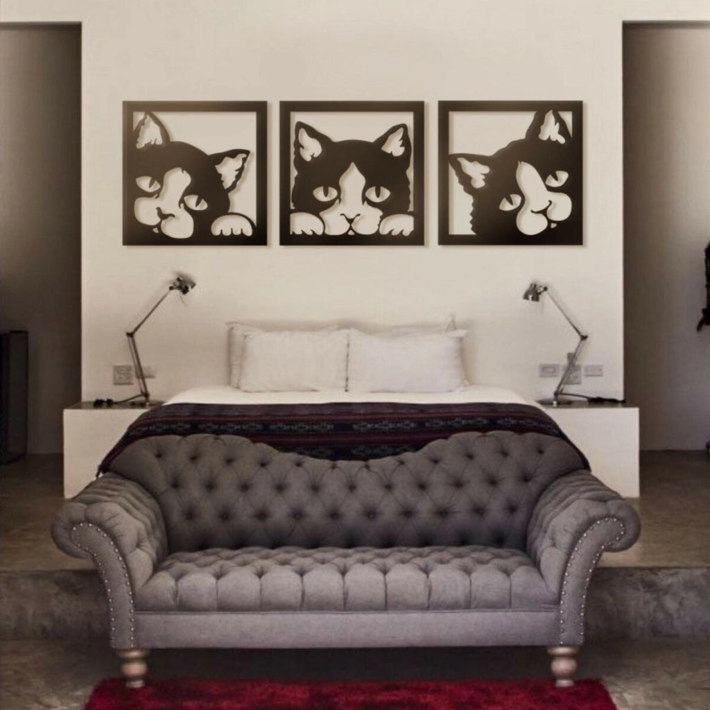 Quadro Trittico Gatti neri traforati Cat 48 x 144 cm Colore: nero