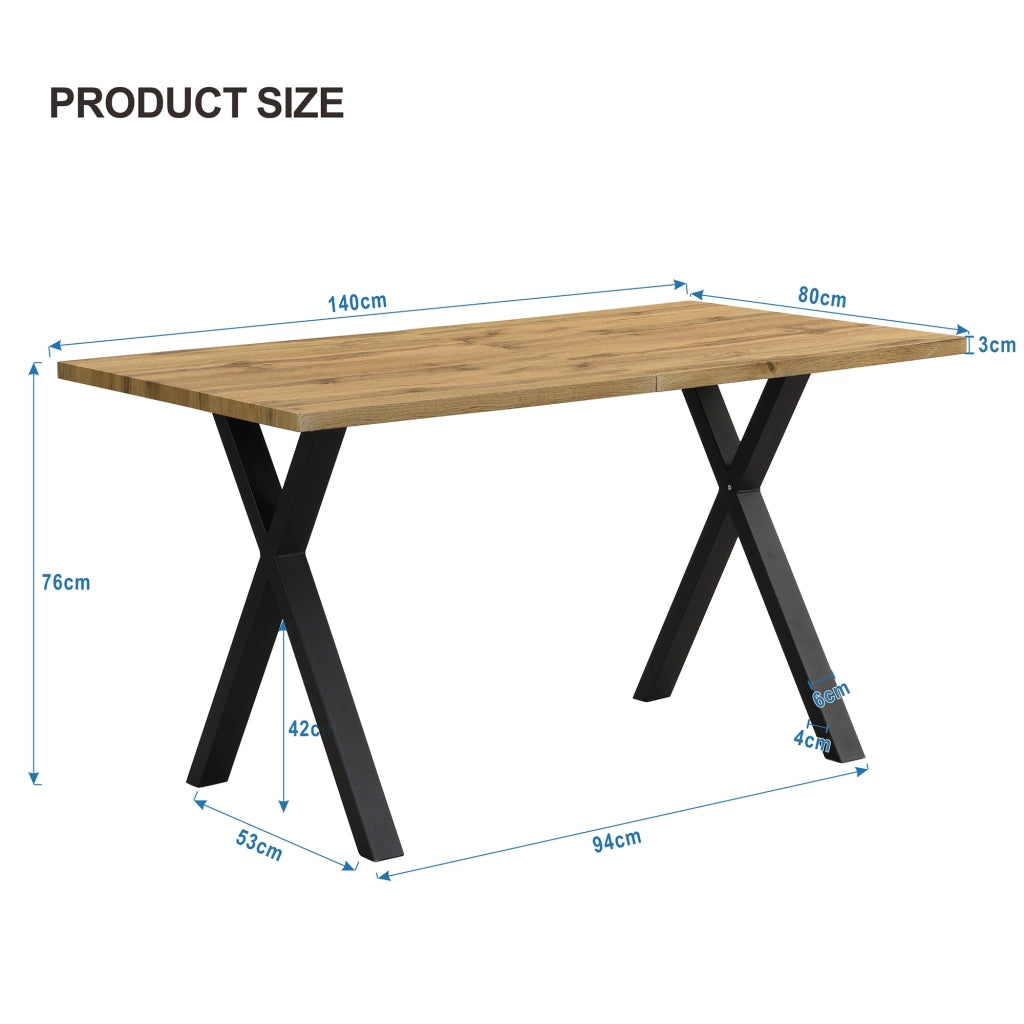 Tavolo da pranzo con gambe incrociate, in MDF effetto rovere, per soggiorno e sala da pranzo, 140 × 80 × 76 cm