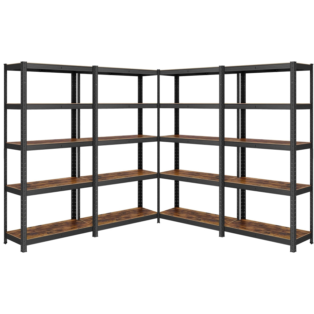 KIT 4 SCAFFALI 5 RIPIANI IN  ACCIAIO E MDF INDUSTRIAL 90x40x180
